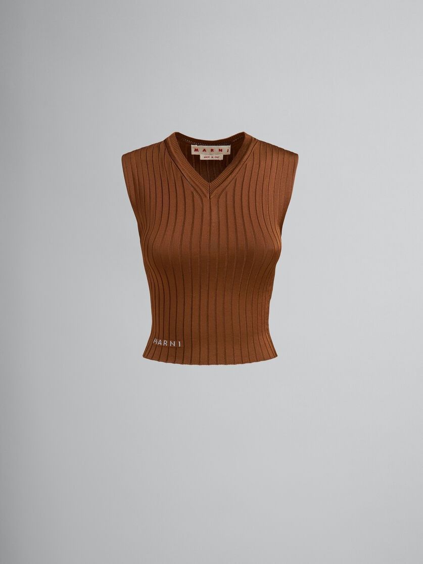 o1f1d3z0825 Ribbed Viscose Vest in Brown