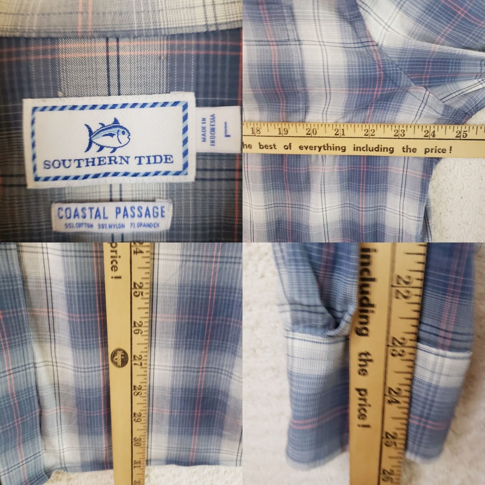 Southern Tide Southern Tide Coastal Passage Button-Down Shirt Men’s Large Plaid Performance Blue Cotton Elastodiene Regular Nautical Preppy Embroidered Pocket Size US L / EU 52-54 / 3 - 9 Thumbnail