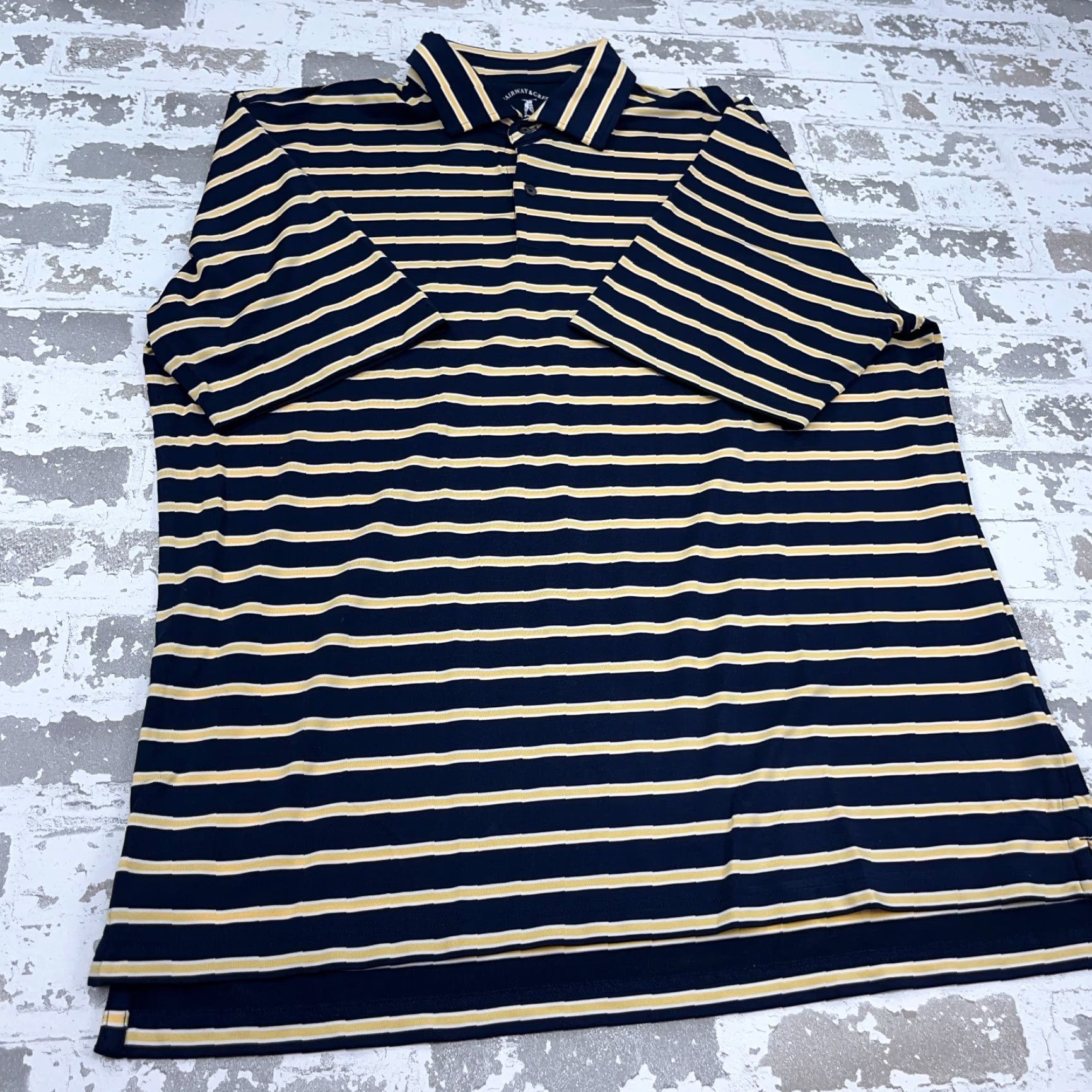Vintage Fairway & Greene Shirt Men Large Blue Yellow Striped Performance Golf Tech Adult Size US L / EU 52-54 / 3 - 4 Thumbnail