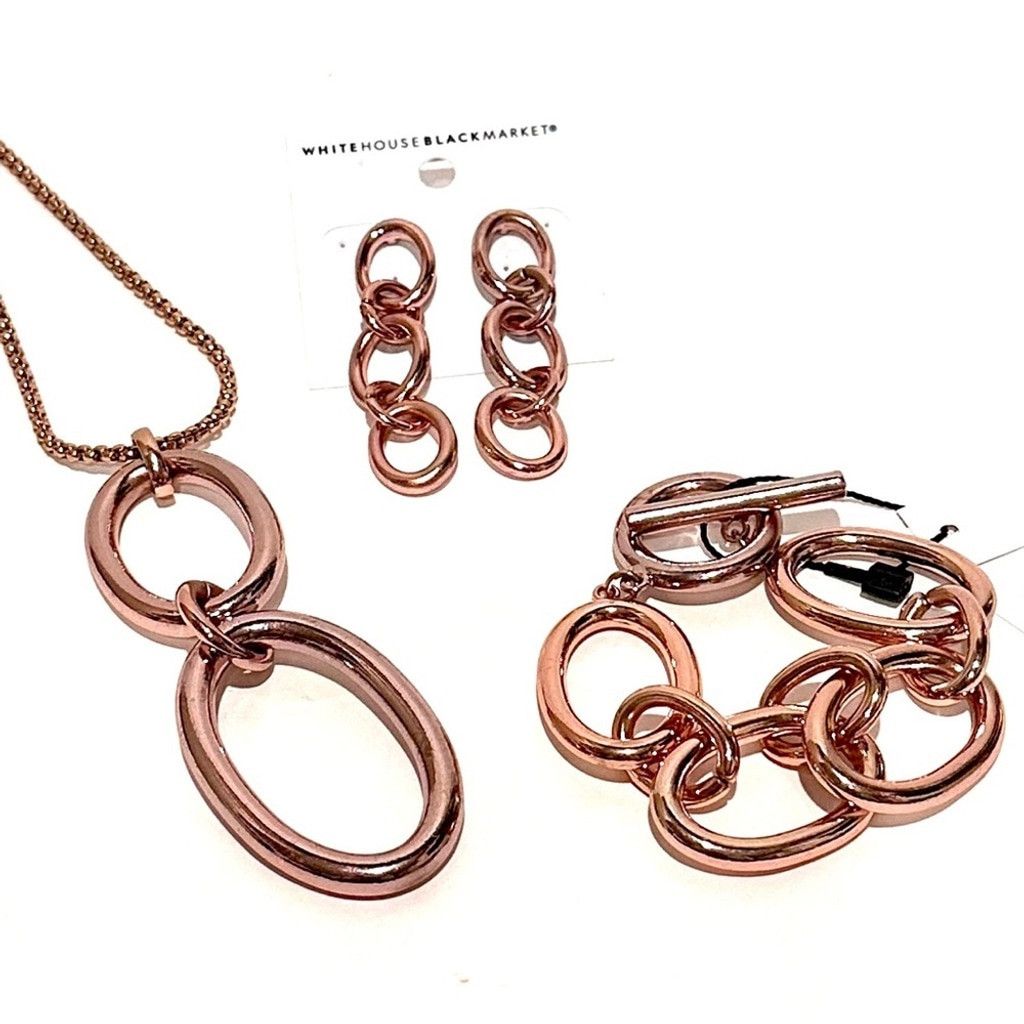 White House Black Market WHBM Rose Gold Oval Link Dangle Earrings NWT Size ONE SIZE - 4 Thumbnail