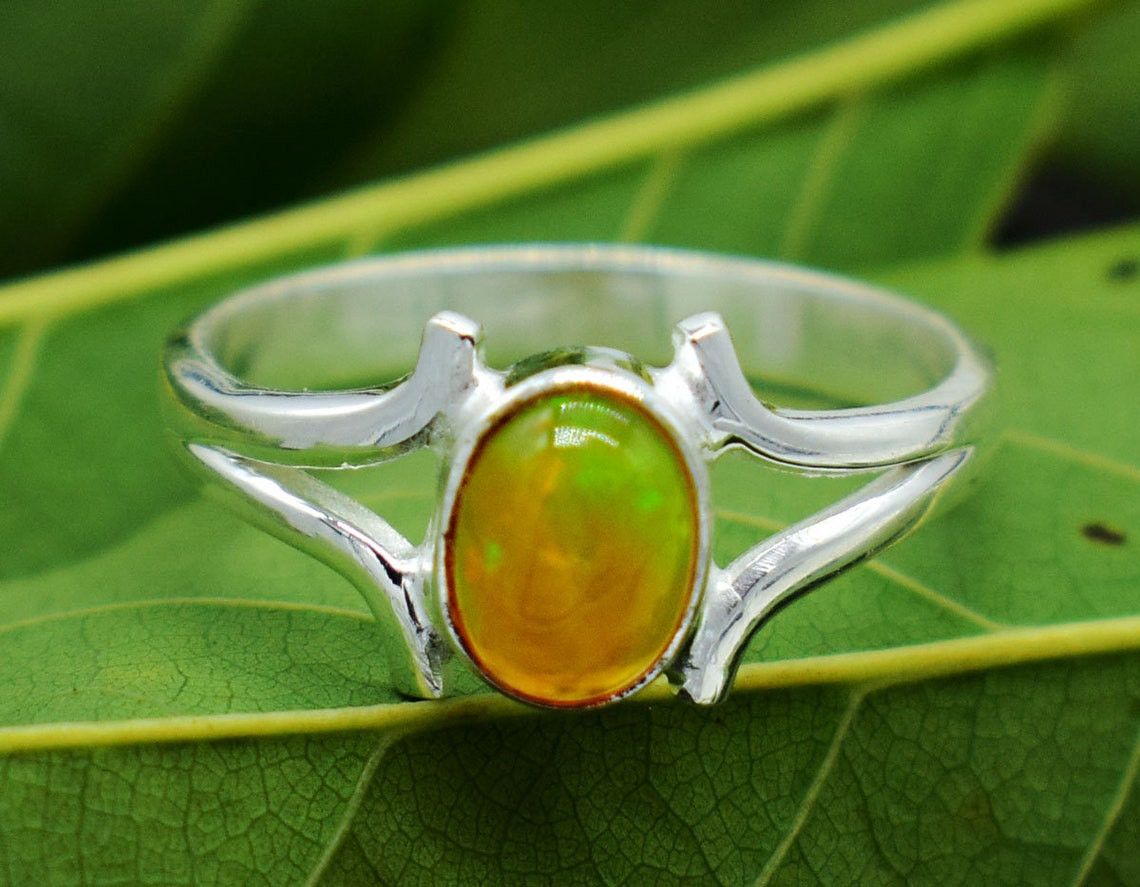 Handmade Handmade Sterling Silver Ethiopian Opal Ring: Oval Gemstone Size ONE SIZE - 1 Thumbnail