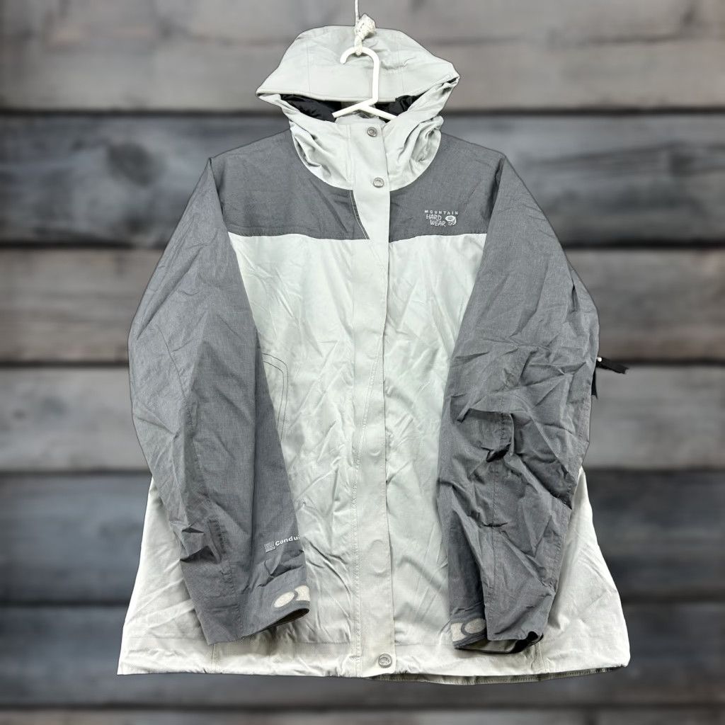 Mountain Hardwear Mountain Hardwear Jacket Womens L White Grey Rain Coat Hooded Nylon Full Zip Size L / US 10 / IT 46 - 1 Thumbnail
