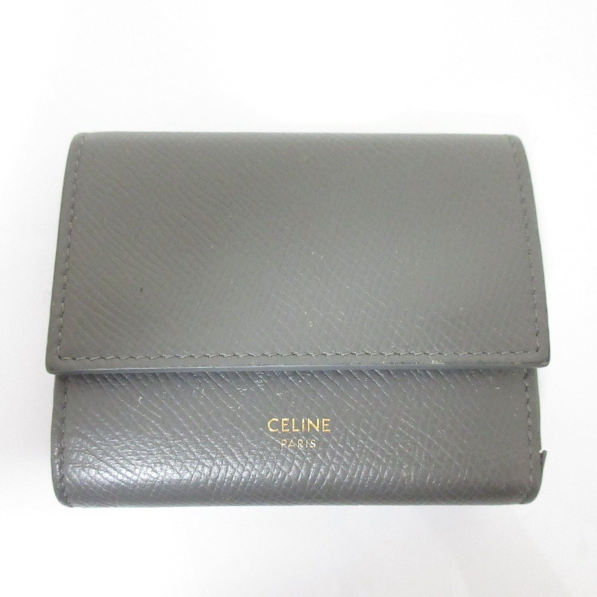 Celine CELINE Small Trifold Calfskin Compact Wallet, Gray, Women's Size ONE SIZE - 1 Thumbnail