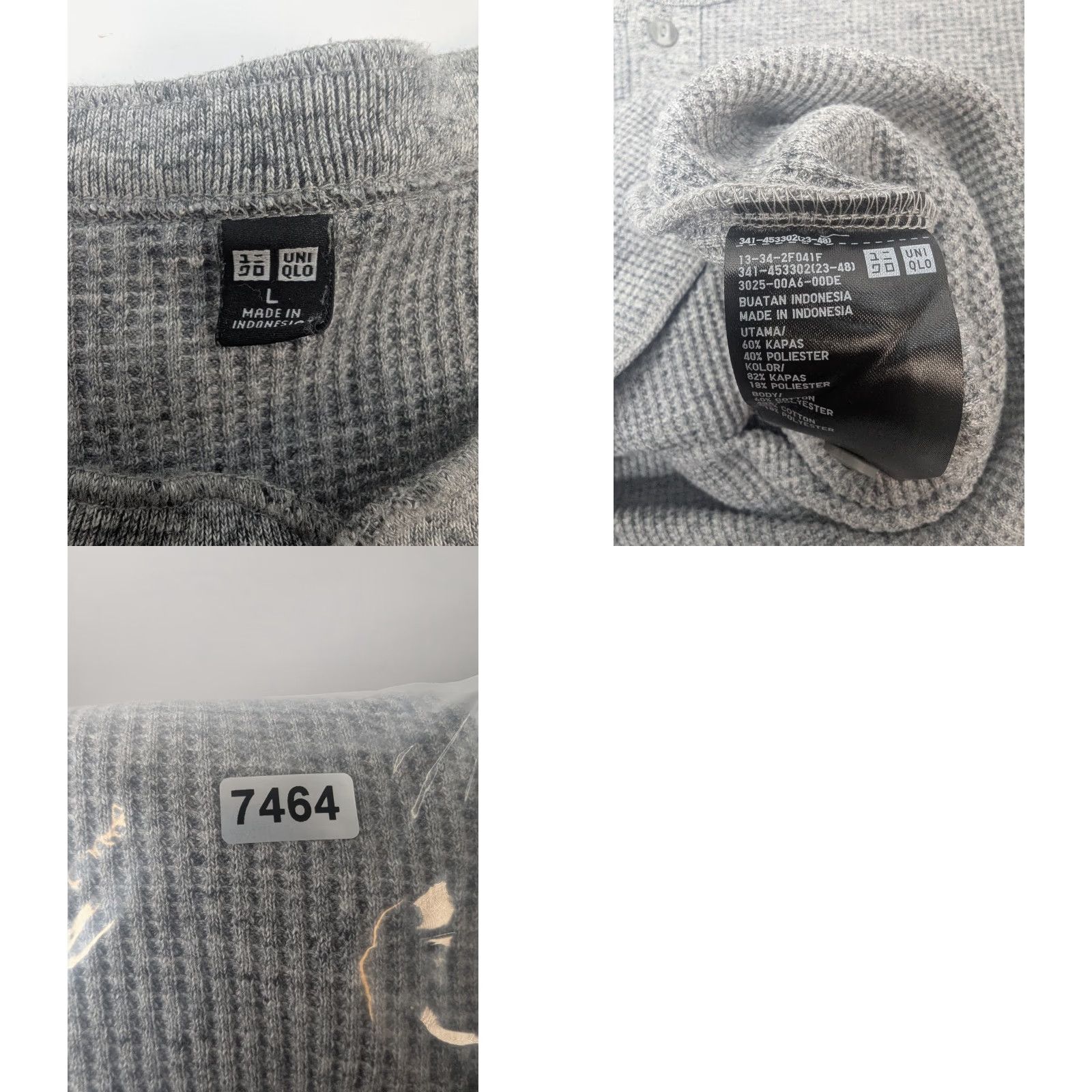 Uniqlo Uniqlo Thermal Shirt Mens Large Gray Knit Long Sleeve Waffle Henley Top Size US L / EU 52-54 / 3 - 8 Thumbnail