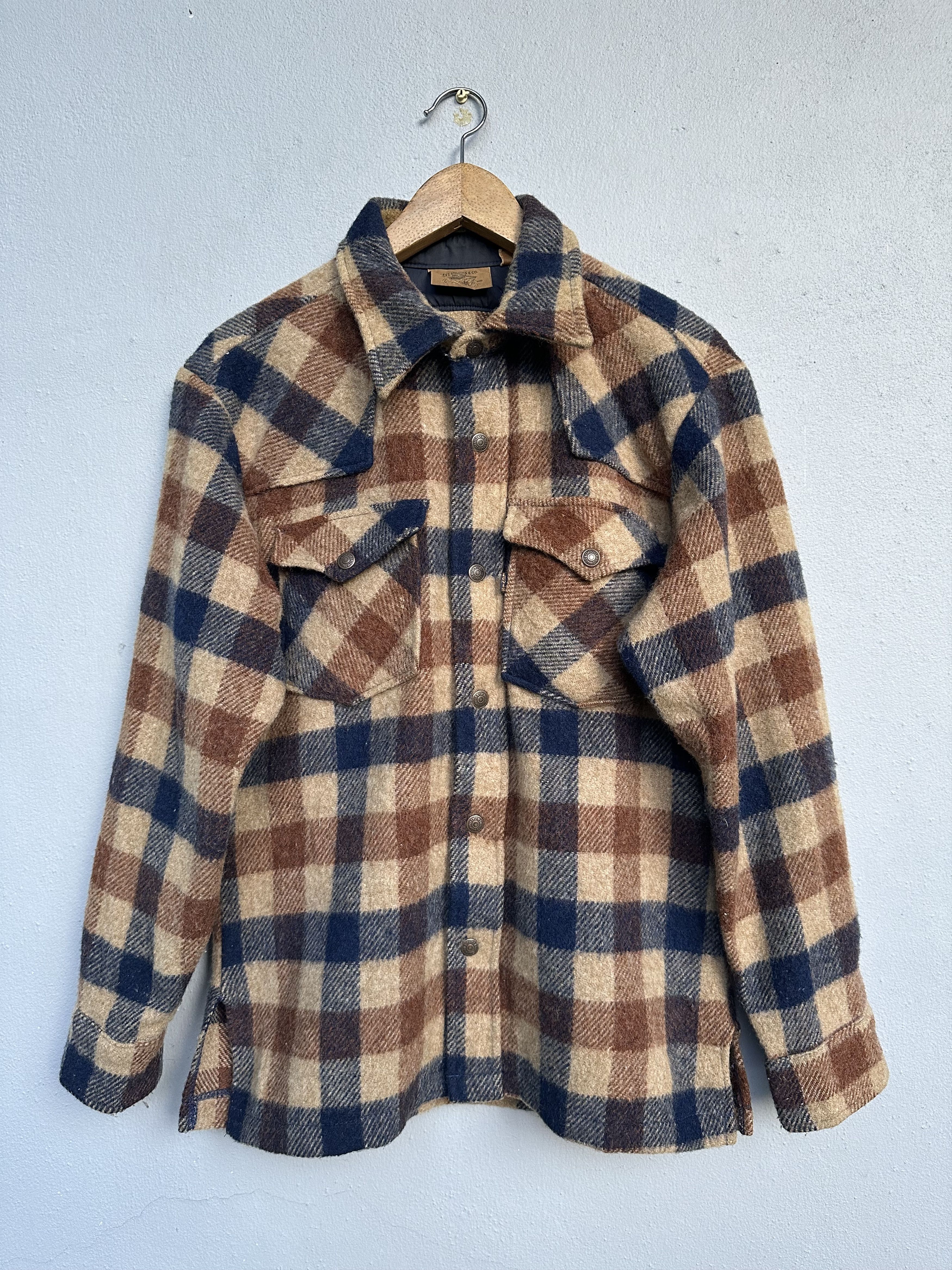 image of Levis x Made In USA Vintage 80 Levi’S Tartan Flannel Wool Nylon Snap Button, Men's (Size Medium)