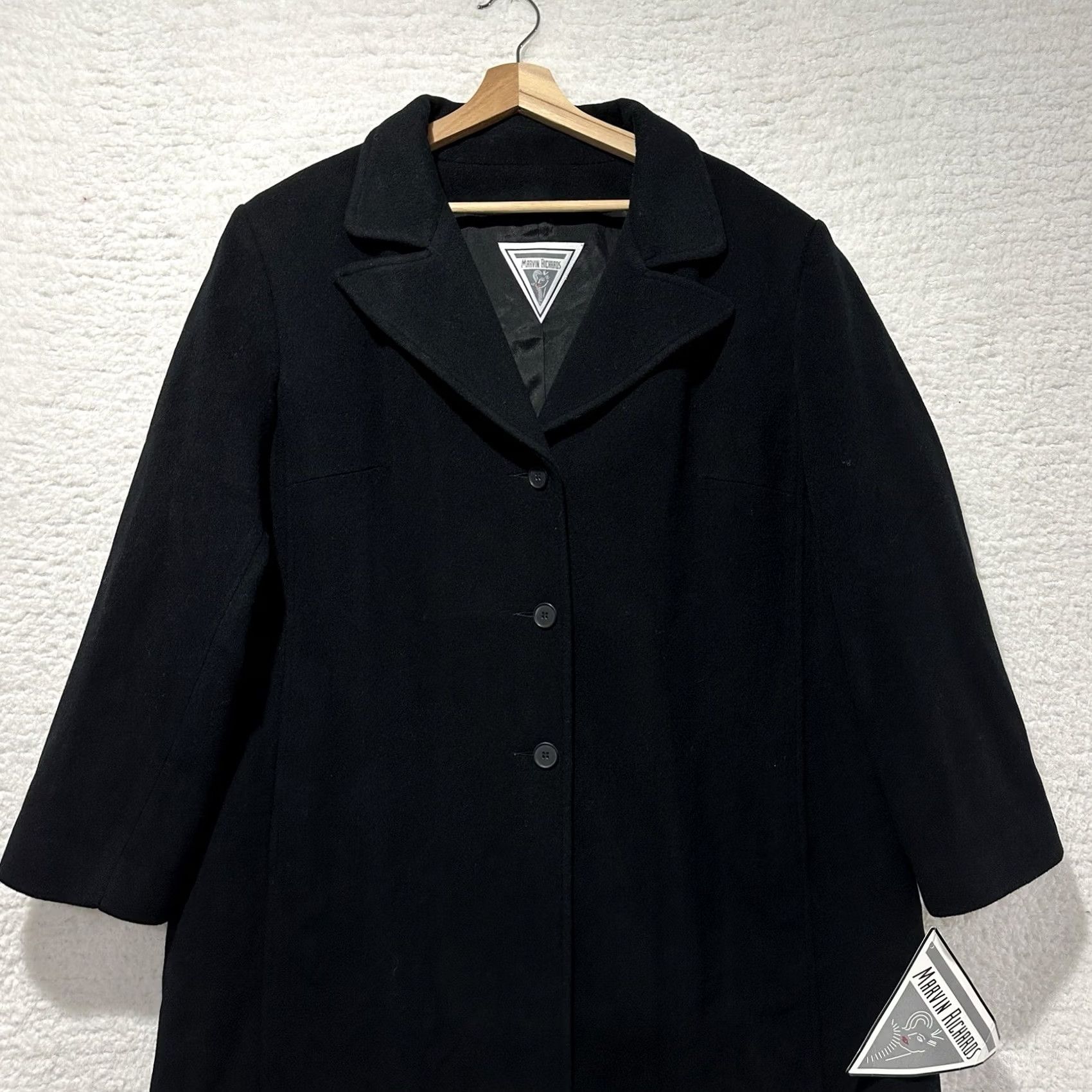 Vintage Marvin Richards Coat Women’s 2X Black 100% Wool 3 Button Front Lined Dry Clean 100% Acetate USA Made NWT Christmas City Fall Winter Size XXL / US 16-18 / IT 52-54 - 5 Thumbnail