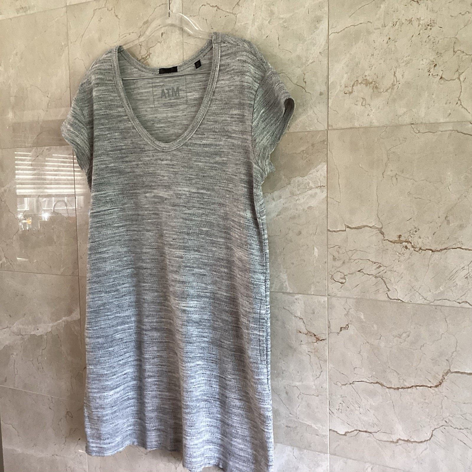 ATM ATM T-Shirt Dress, Gray V-Neck, Minimalist Lagenlook Small Size S / US 4 / IT 40 - 4 Thumbnail