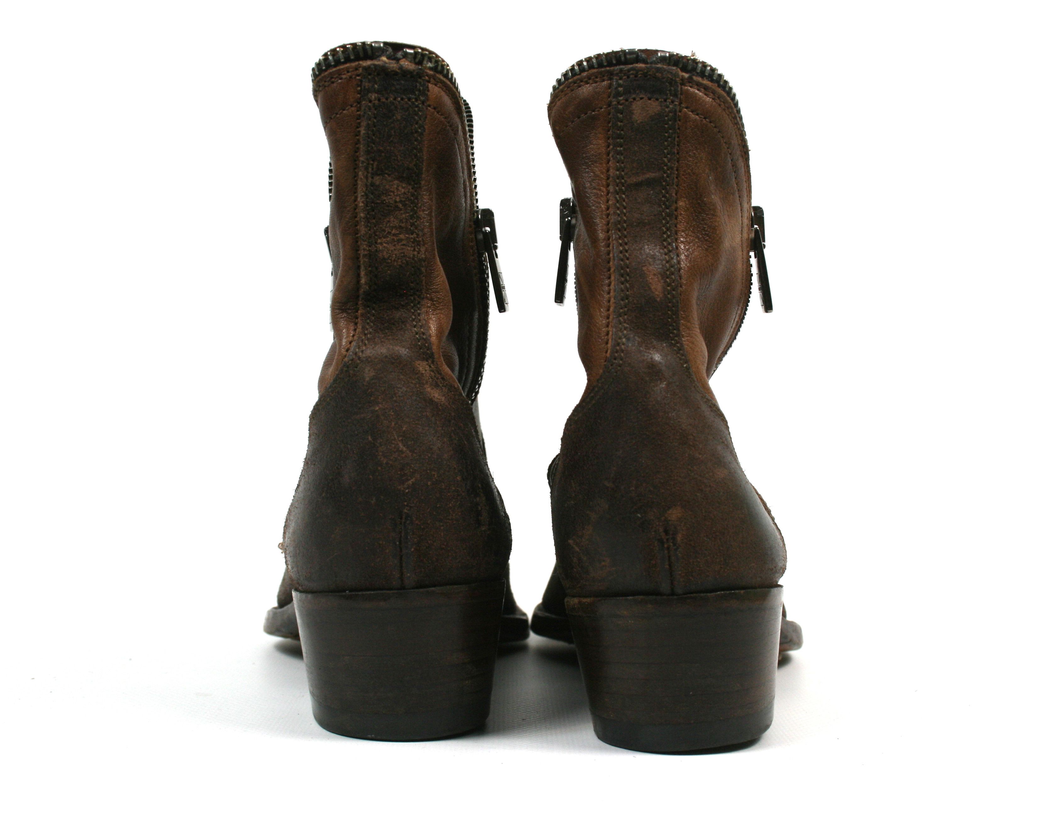 Pantanetti Biker Distressed Zip All Over Leather Boots Size US 7 / IT 37 - 7 Thumbnail
