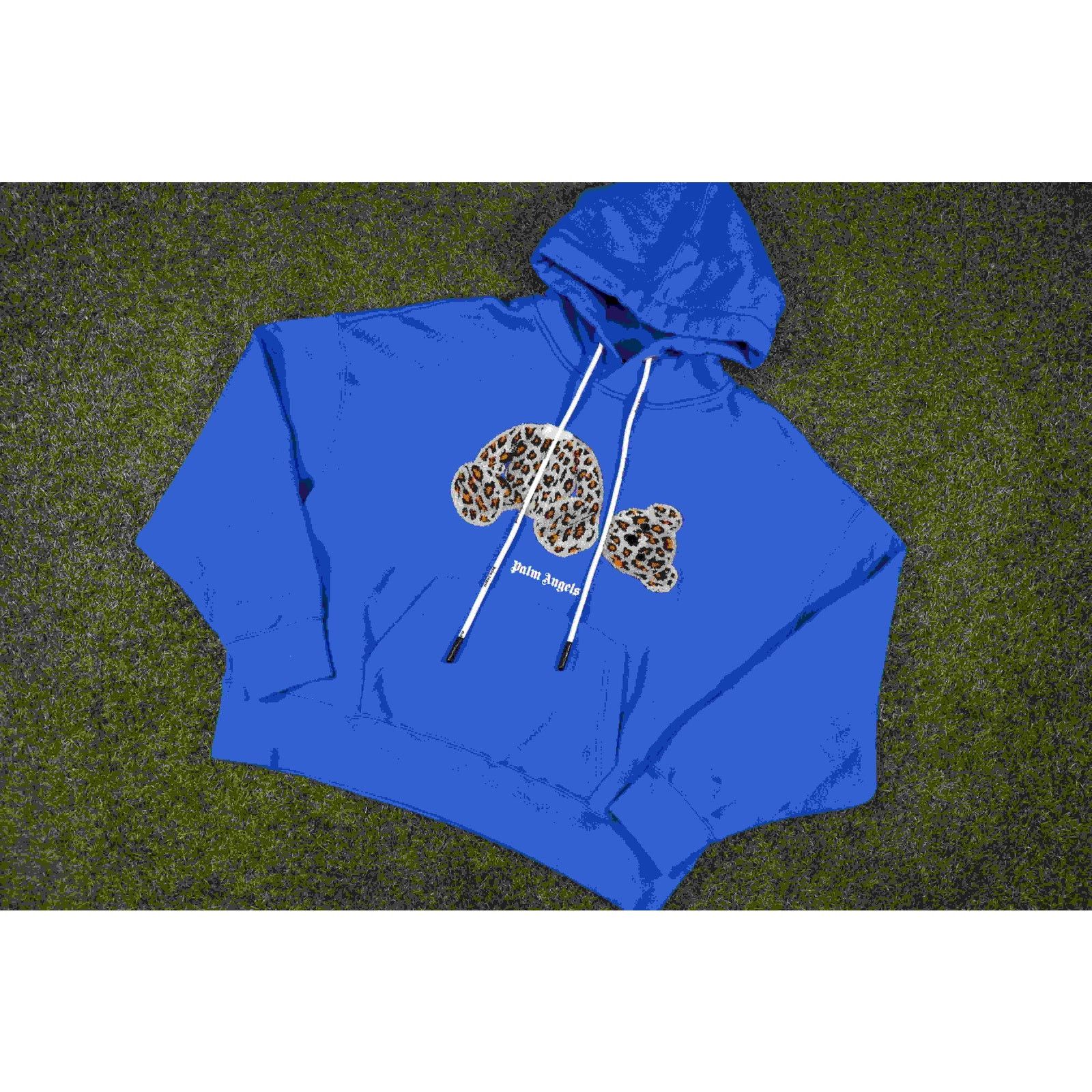 Palm Angels Leopard Bear Hoodie Blue Size S