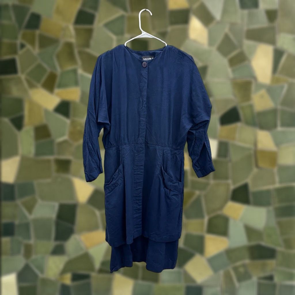 Vintage VINTAGE Studio Womens Dress 12 Navy Blue Knee Length Long Sleeve Hidden Button Up Solid 70s 80s 90s Casual Workwear Womens Size XL / US 12-14 / IT 48-50 - 1 Thumbnail
