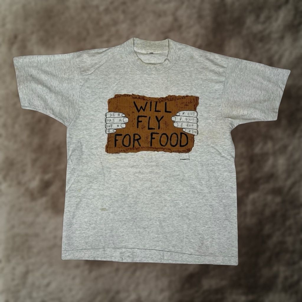 Vintage VINTAGE Will Fly For Food T-Shirt Size Large Pilot Aviation 90s Single Stitch Size US L / EU 52-54 / 3 - 1 Thumbnail