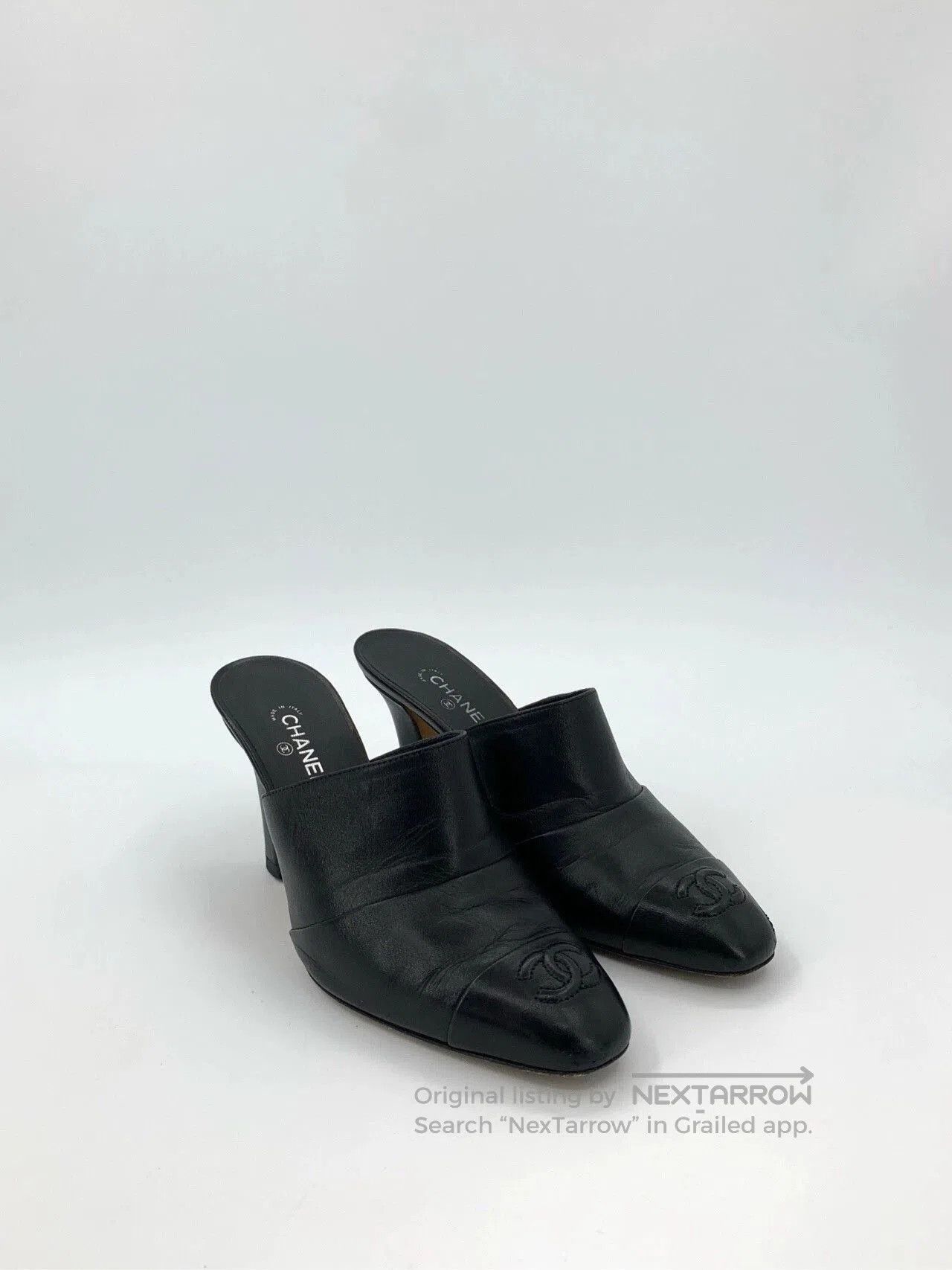 Chanel Chanel Black Leather CC Mule Heels. Size US 6.5 / EU 39-40 - 2 Thumbnail