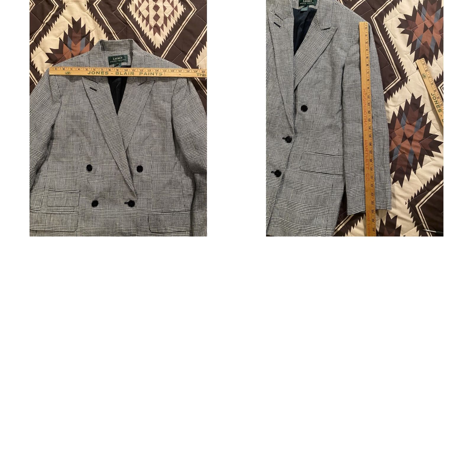 VINTAGE Lauren Ralph Lauren Blazer Women’s Double Breasted 14W 100% Linen Houndstooth Multicolor