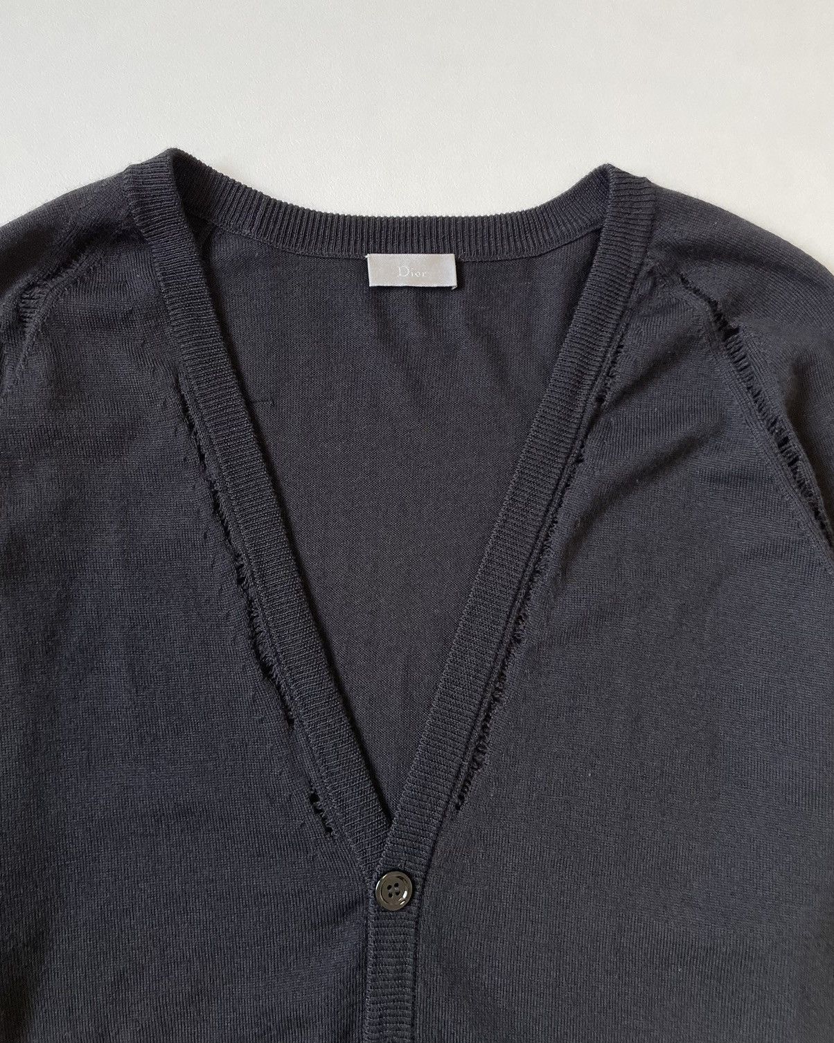 Dior × Hedi Slimane A/W 06 Black Distressed Wool Cardigan Size US M / EU 48-50 / 2 - 2 Thumbnail