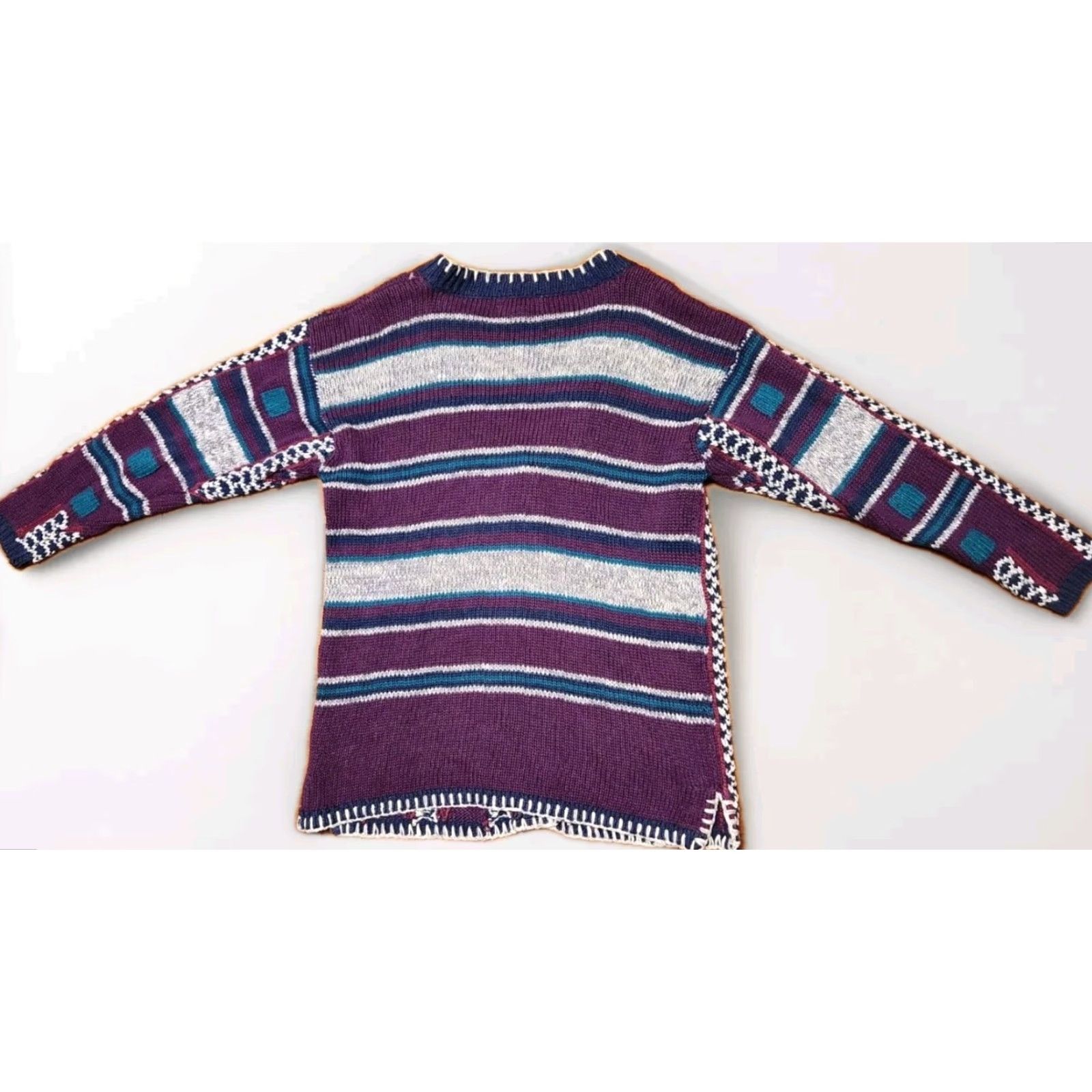 Vintage VINTAGE Gina Peters Knit Cardigan Sweater Women's S Small Geometric Southwest Purple 90s Designer Womens Cardigan Size S / US 4 / IT 40 - 2 Thumbnail