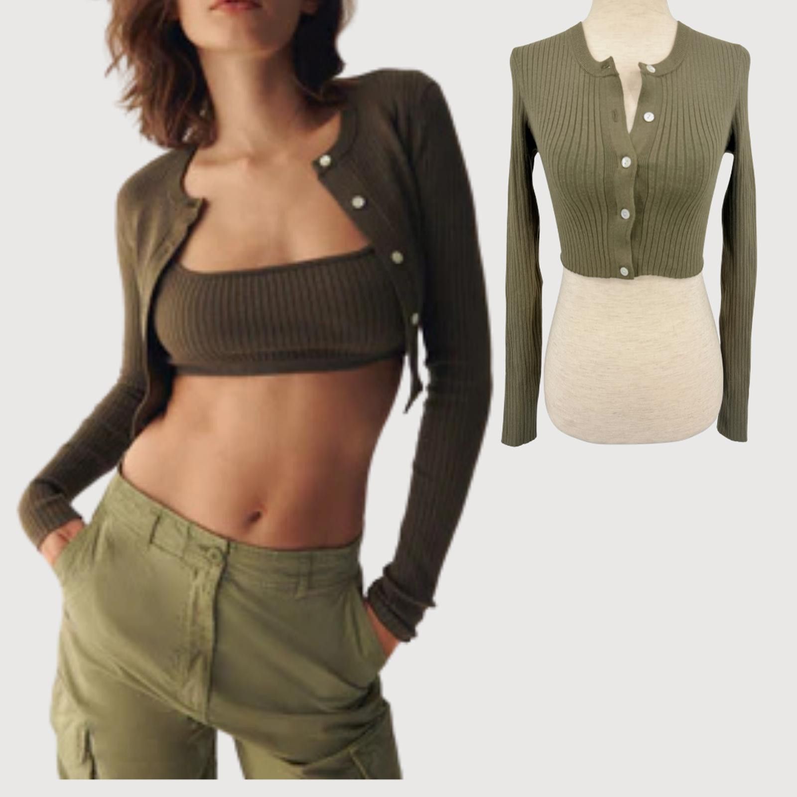 Kith Kith Cropped Ribbed Cardigan Olive XS Size XS / US 0-2 / IT 36-38 - 1 Thumbnail