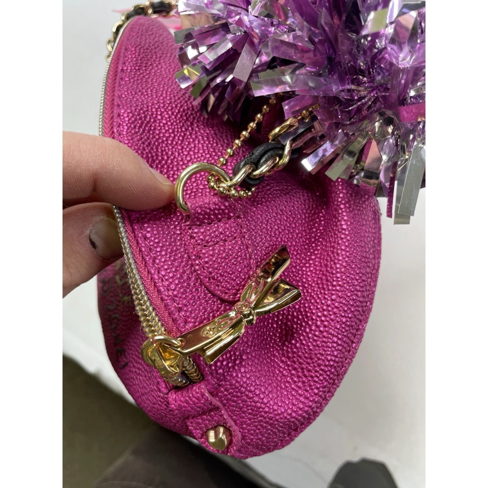 Betsey Johnson Betsey Johnson What a score! Crossbody Football Pink Pom Pom Purse bag Women Pink Faux Leather Crossbody Bag Size ONE SIZE - 6 Thumbnail