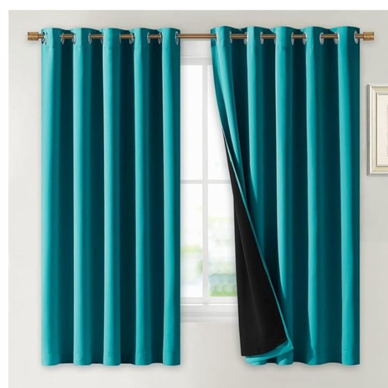 The Unbranded Brand 1 Pair Peacock Teal Blackout, Thermal Insulated (70"x 63") Size ONE SIZE - 1 Thumbnail