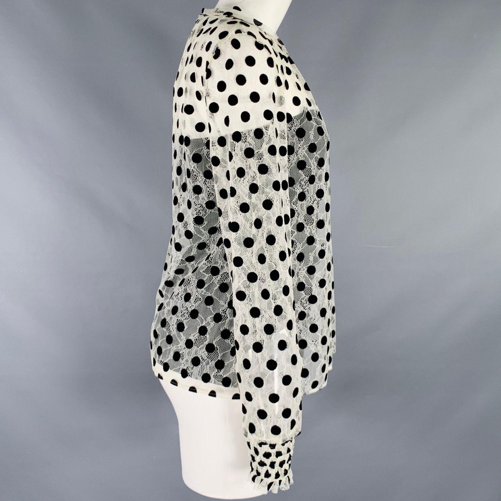 Akris 4 Off White Black Viscose Blend Polka Dot Collarless Blouse Size S / US 4 / IT 40 - 3 Thumbnail