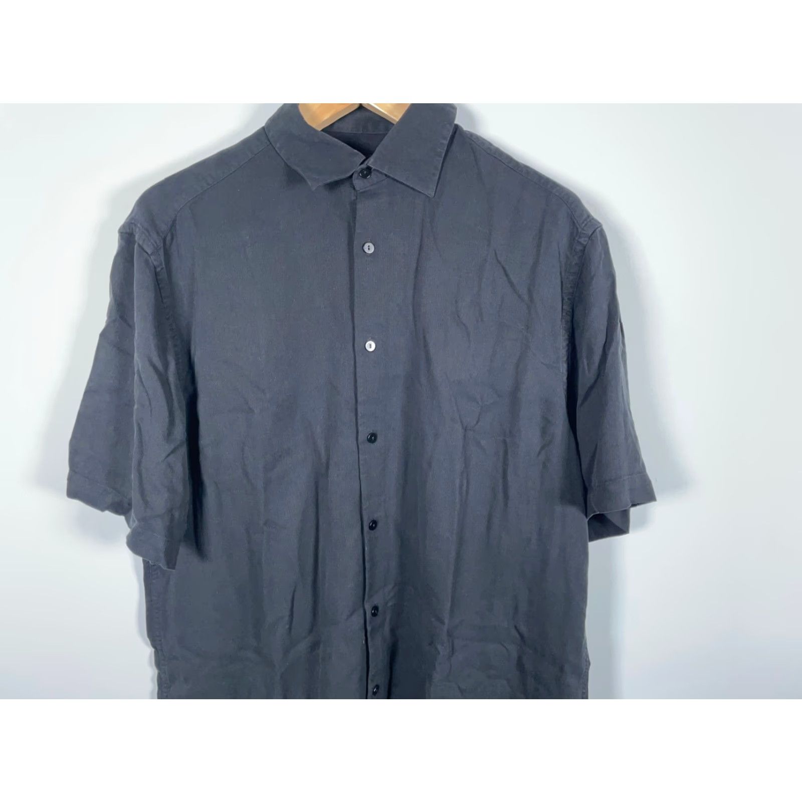 Vintage Jhane Barnes Silk Button-Up Shirt XL Black Short Sleeve Men’s Solid Textured Casual 90s Retro Preppy Size US XL / EU 56 / 4 - 4 Thumbnail