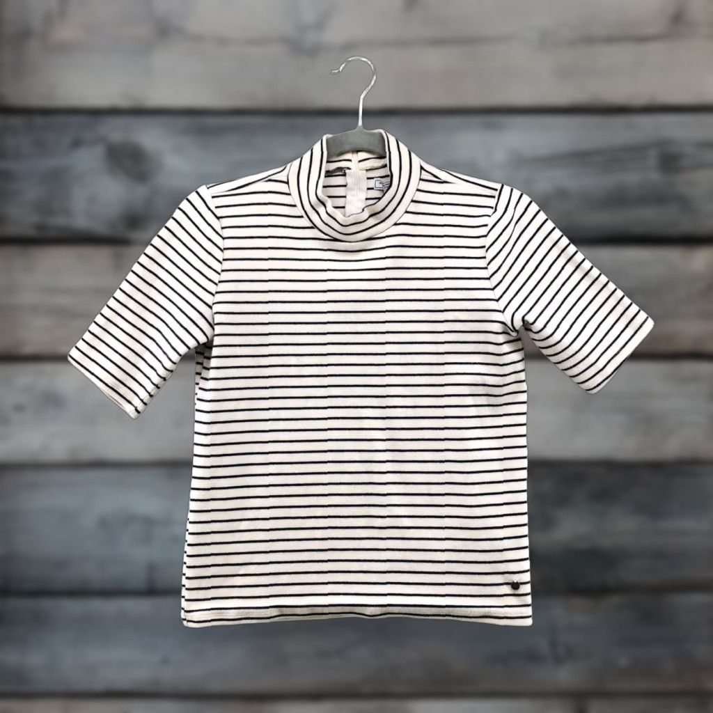 Abercrombie & Fitch Abercrombie & Fitch Mock Neck T Shirt Womens M Black White Striped Short Sleeve Size M / US 6-8 / IT 42-44 - 1 Thumbnail