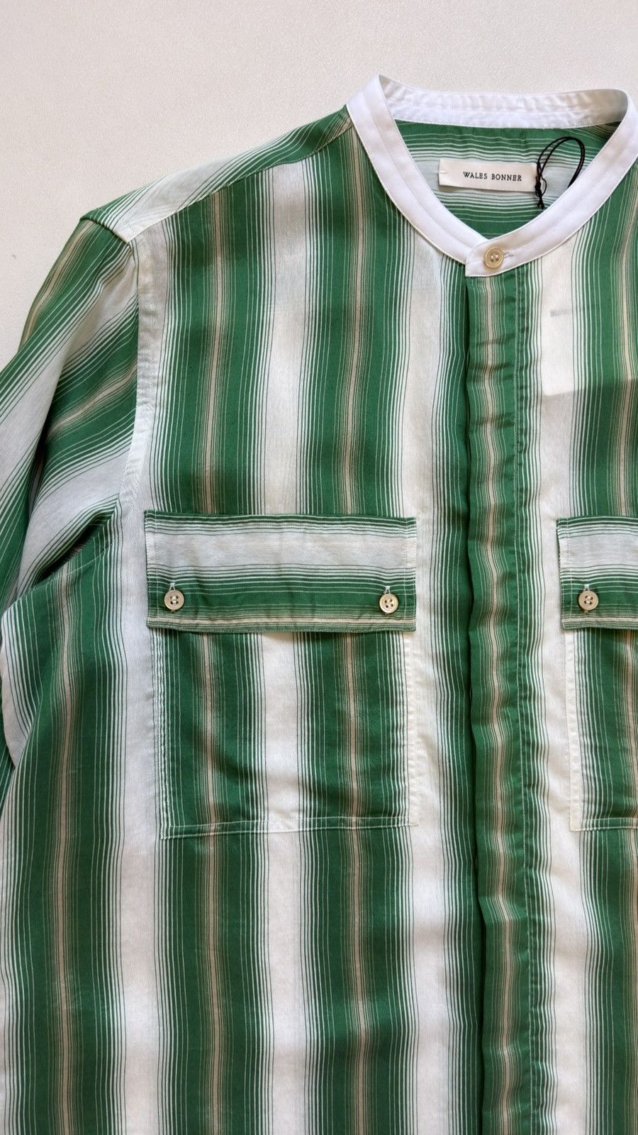 Wales Bonner ‘Cadence’ Green And Ivory Striped Shirt Size US M / EU 48-50 / 2 - 4 Thumbnail