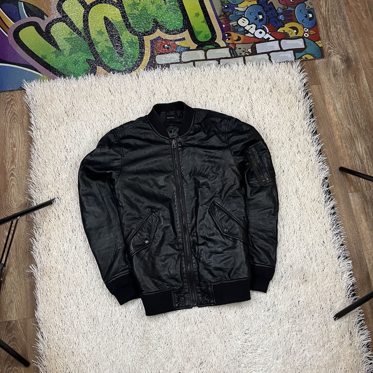 Diesel DIESEL OUR Superior Mens Bomber Leather Jacket Racer Coat Size US S / EU 44-46 / 1 - 1 Thumbnail