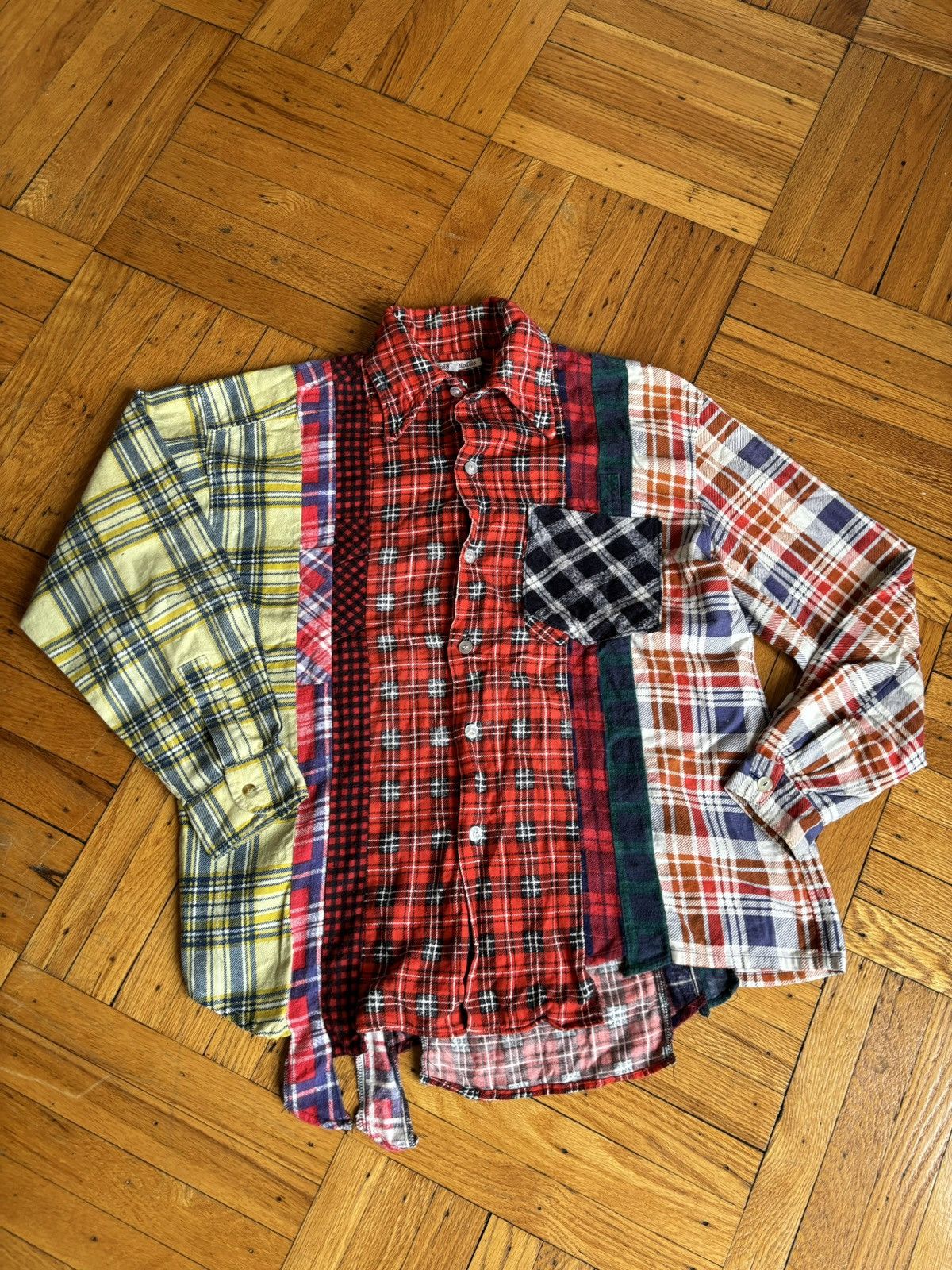 Image of Needles Rebuild 7 Cuts Button Up Flannel Shirt in Red, Women's (Size XS)