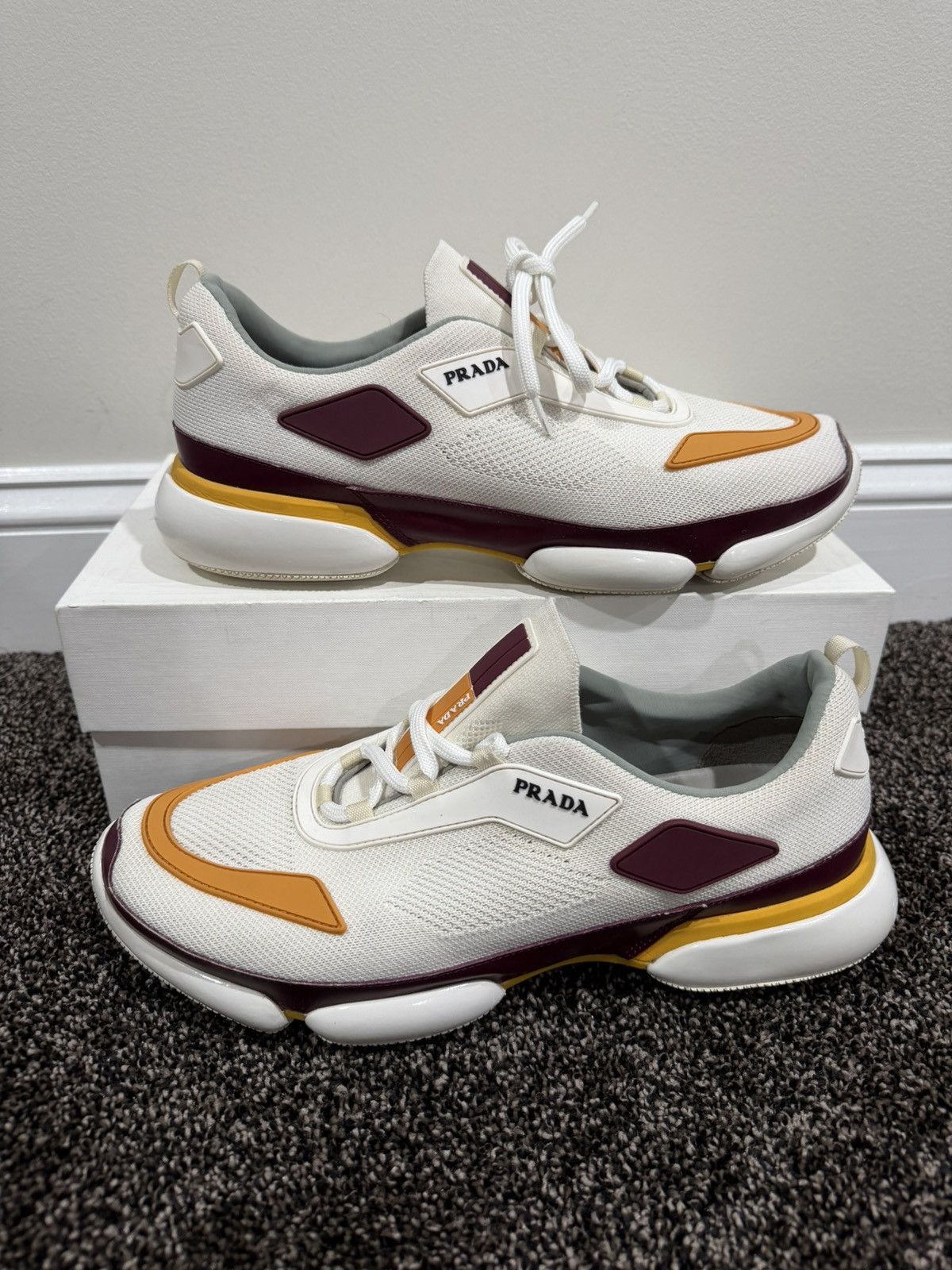 Prada Prada Cloudbust Knit White/Orange Trainer Sneakers Size US 10 / EU 43 - 1 Thumbnail