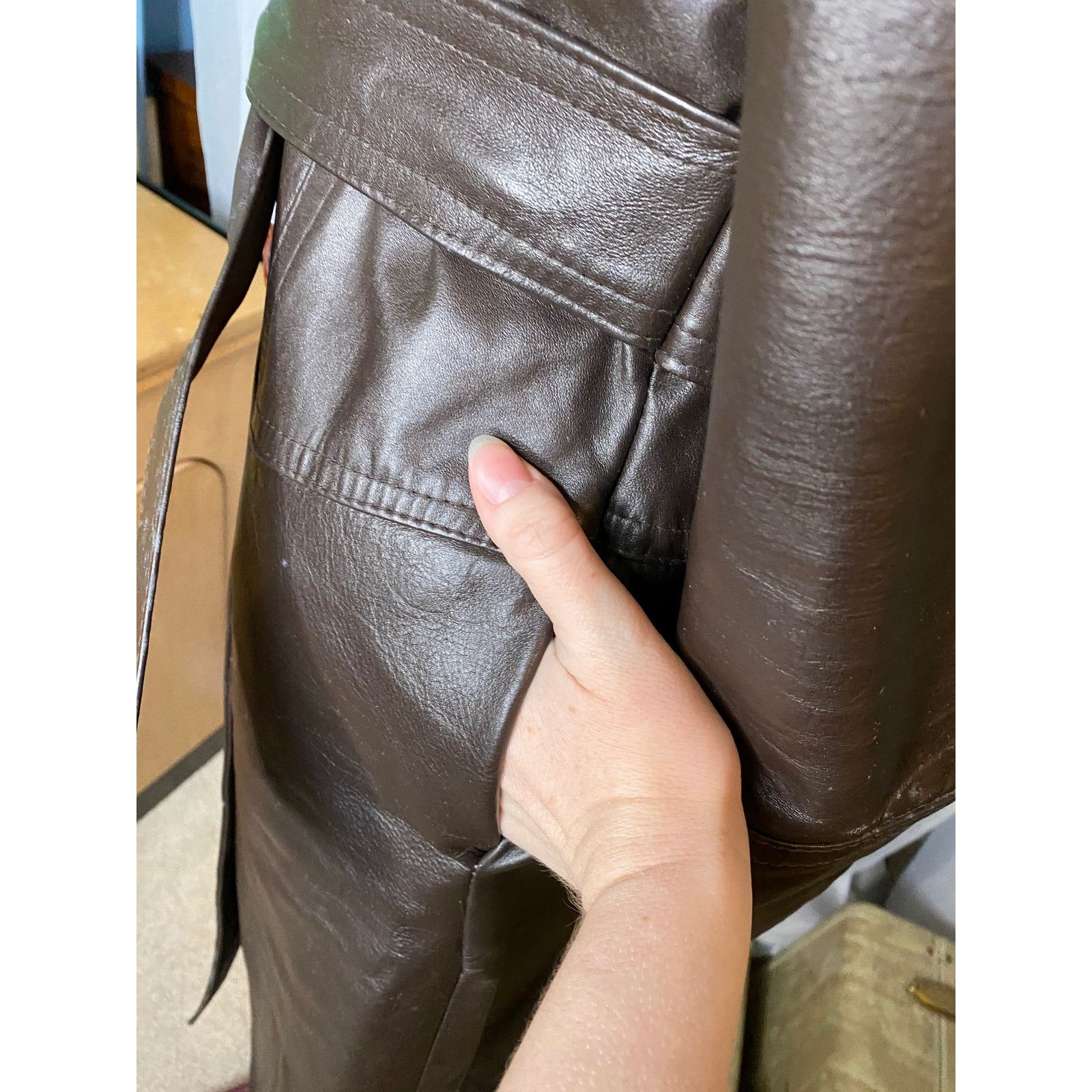 Vintage leather trench coat brown double breasted Vintage 1970s sz 7 Size S / US 4 / IT 40 - 5 Thumbnail