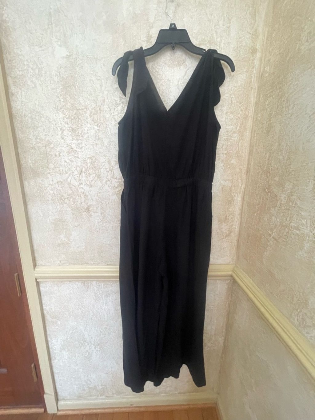 Other Heroes & Dreamers Black Linen Tie Shoulder Jumpsuit L Wide Size 33" - 9 Thumbnail