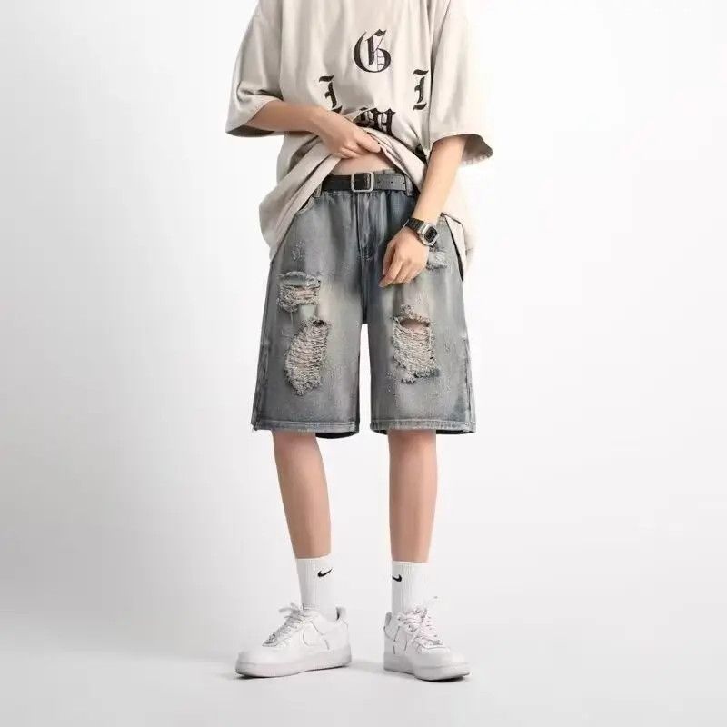 Japanese Brand × Jean Retro loose straight hole ripped denim shorts Size US 32 / EU 48 - 5 Thumbnail