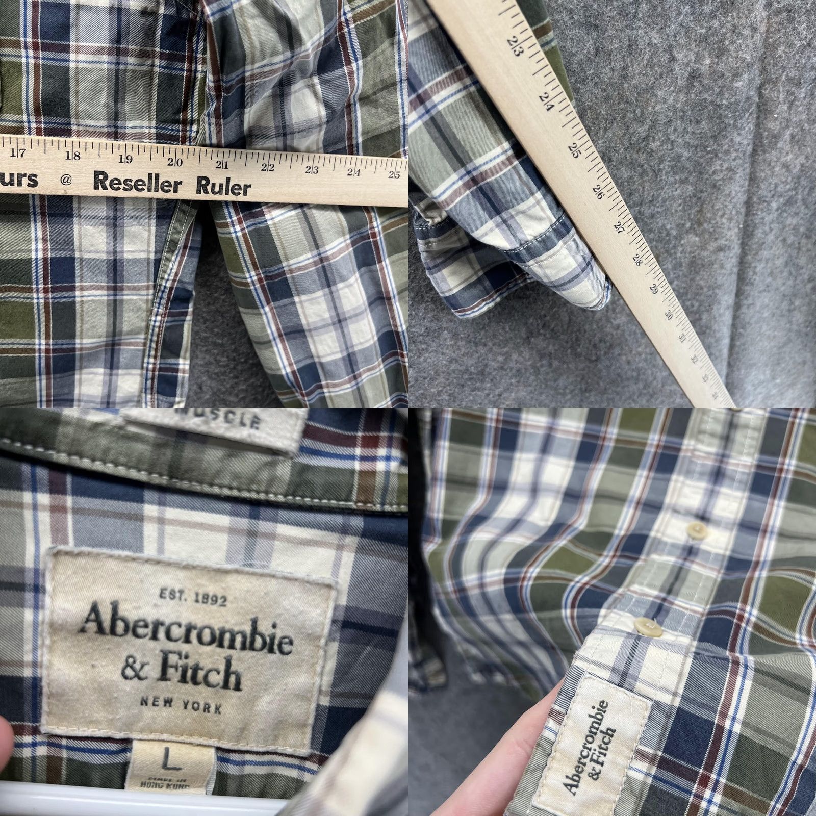 Abercrombie & Fitch Abercrombie & Fitch Shirt Mens Large Green Button-Down Plaid Flannel Size US L / EU 52-54 / 3 - 8 Thumbnail