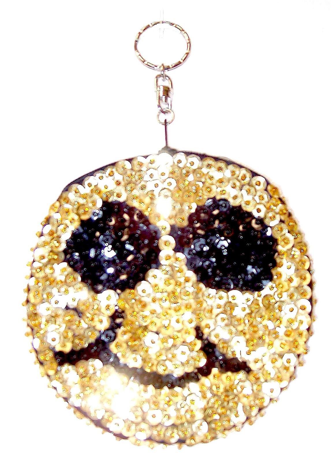 Designer Sequin Beaded Coin Purse Keychain Gold Happy Face Size ONE SIZE - 1 Preview