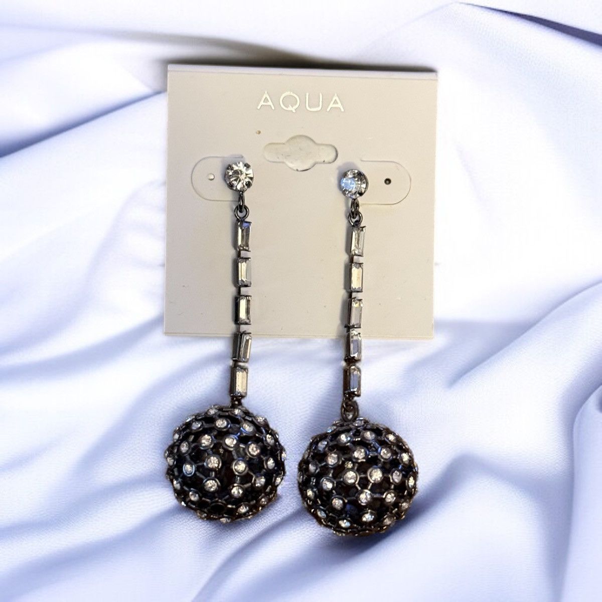 AQUA Aqua hematite rhinestone ball dangle chain earrings Size ONE SIZE - 1 Thumbnail