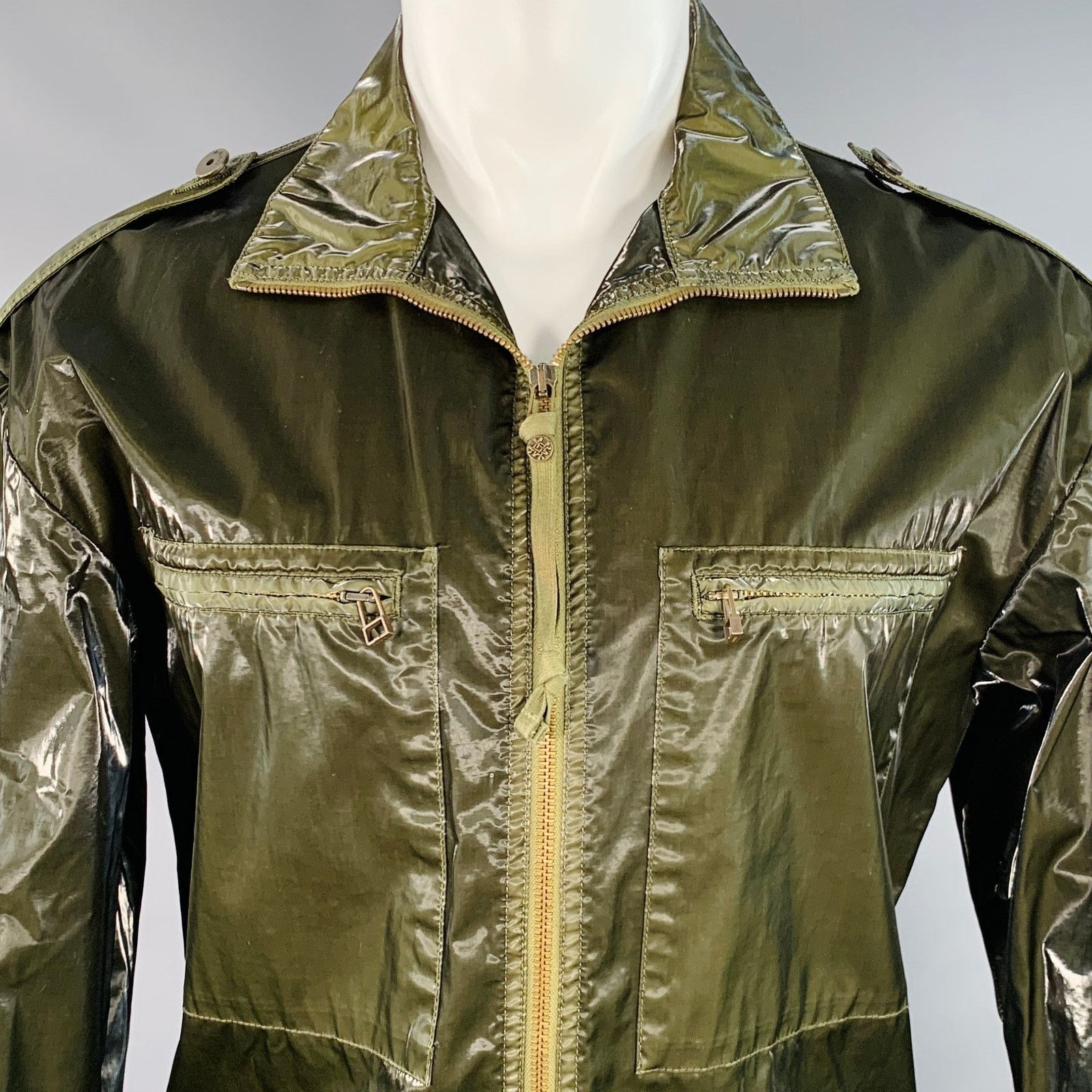 MR & MRS ITALY MR & MRS XS Green Olive Shimmery Cotton Blend Parka Jacket Size US XS / EU 42 / 0 - 2 Thumbnail