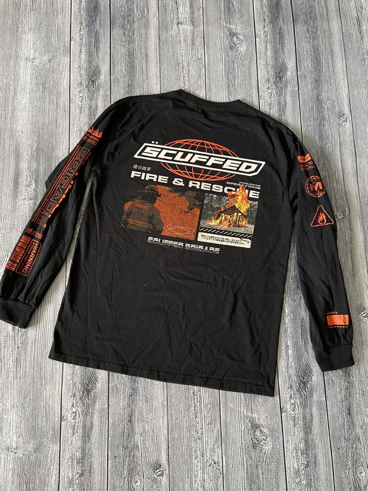 Vintage Scuffed worldwide Fire and Rescue Misfits long sleeve | Grailed