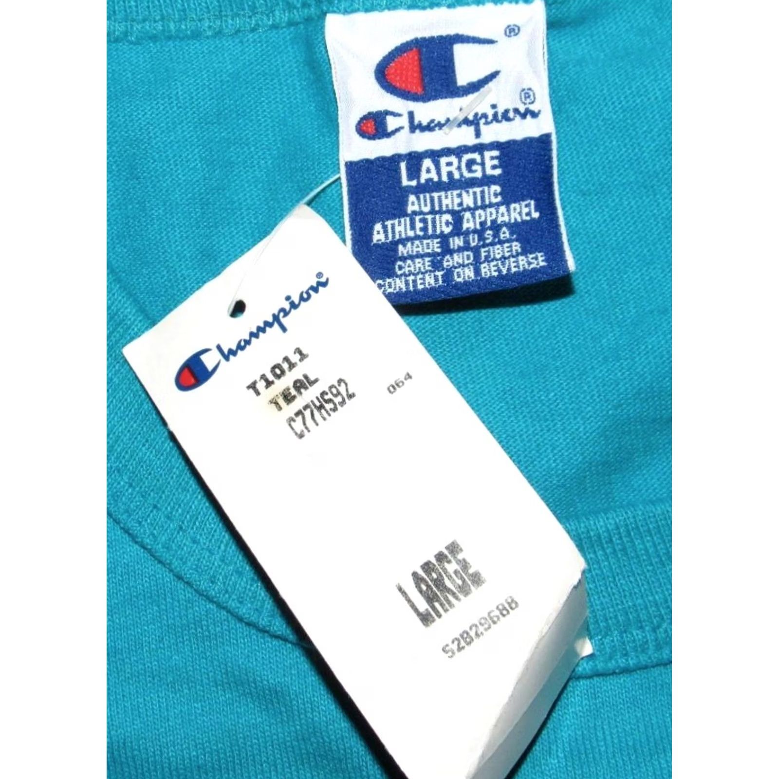 Champion Vtg CHAMPION T Shirt Made In USA Large NWT Authentic Apparel Chest(armpit to armpit):23 Length:33 100% Cotton Blue Mens Regular Size L Size US L / EU 52-54 / 3 - 3 Thumbnail