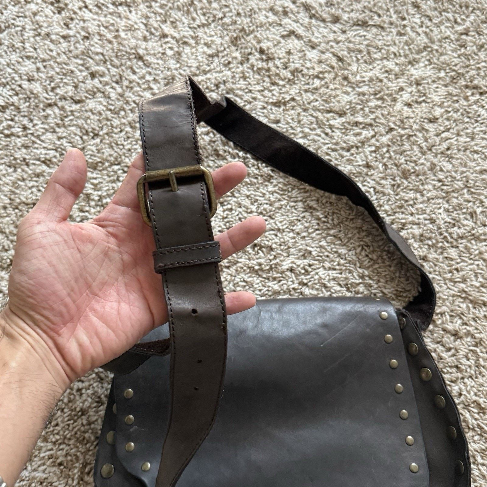 Patricia Nash Dark Brown Leather Bag Purse Shoulder Studded