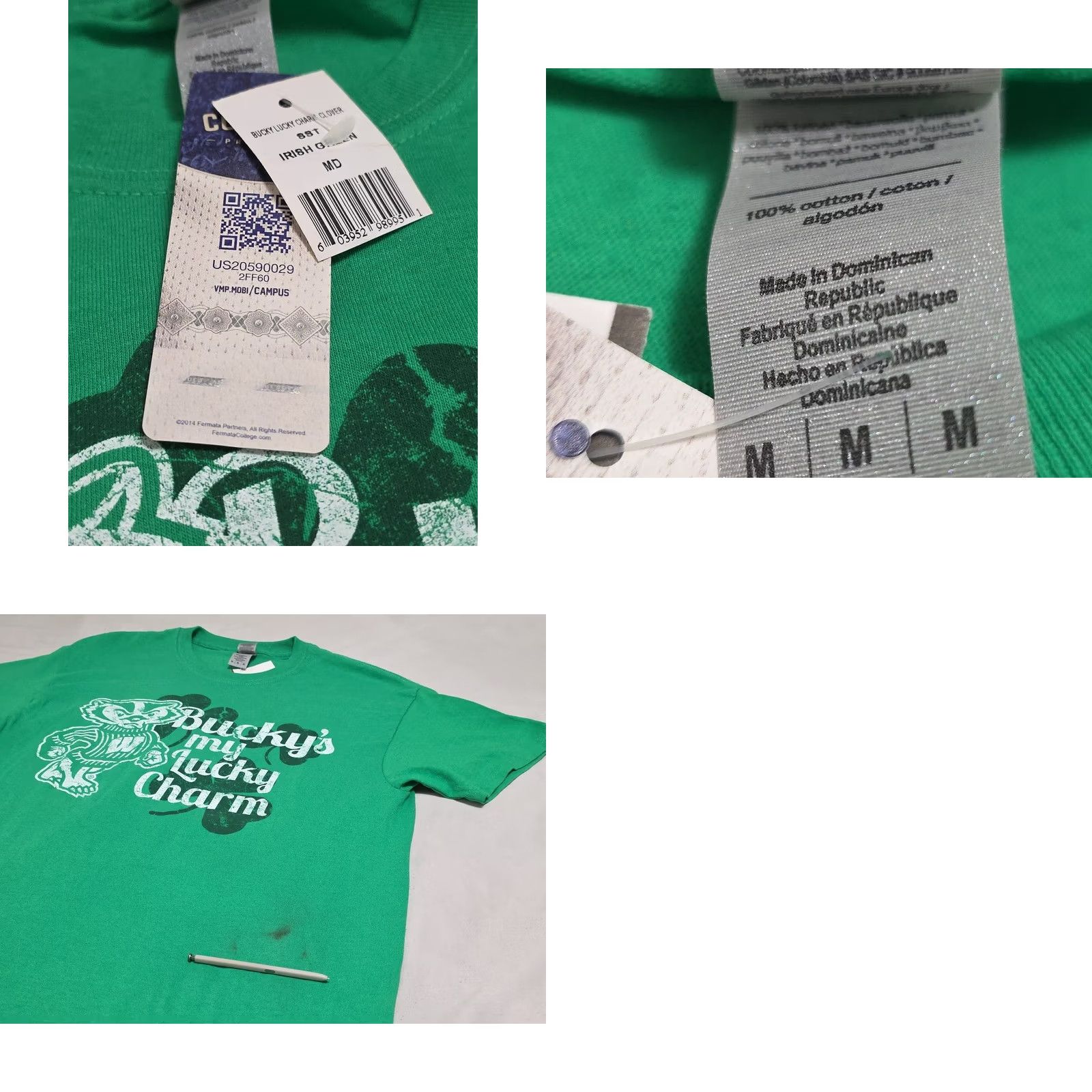 Gildan VINTAGE Wisconsin Badgers Bucky's My Lucky Charm Mascot Irish Green Short Sleeve T-Shirt Mens Medium Size US M / EU 48-50 / 2 - 8 Thumbnail