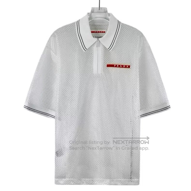 Prada Prada White logo red label lapel semi-zipper short sleeve Size US M / EU 48-50 / 2 - 1 Thumbnail