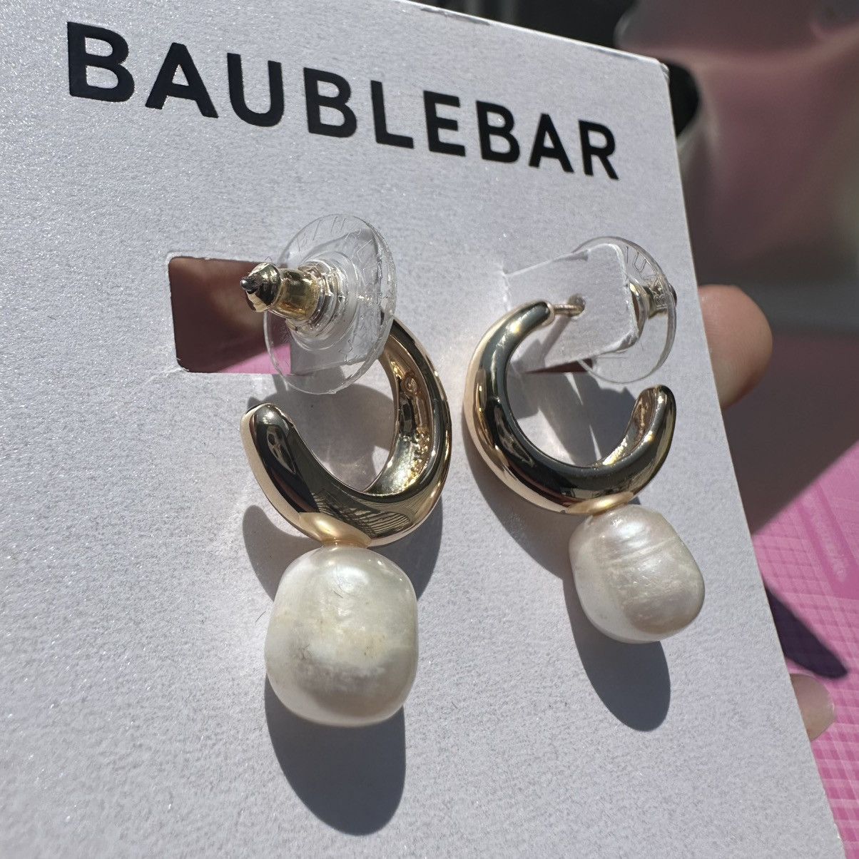 Designer Baublebar gold tone open loops white pearl drops earrings Size ONE SIZE - 4 Thumbnail