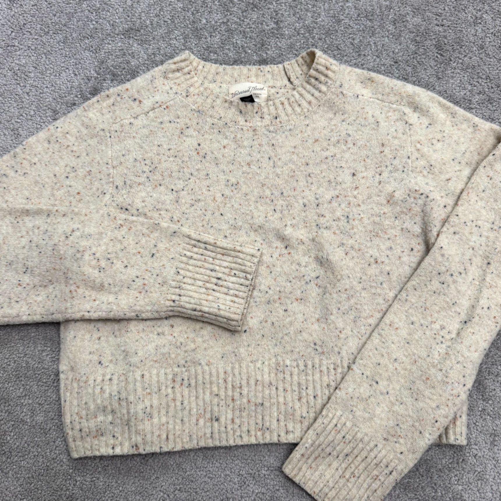 Vintage Universal Thread Speckled Cropped Pullover Sweater Womens M Oatmeal Cream Size M / US 6-8 / IT 42-44 - 4 Thumbnail