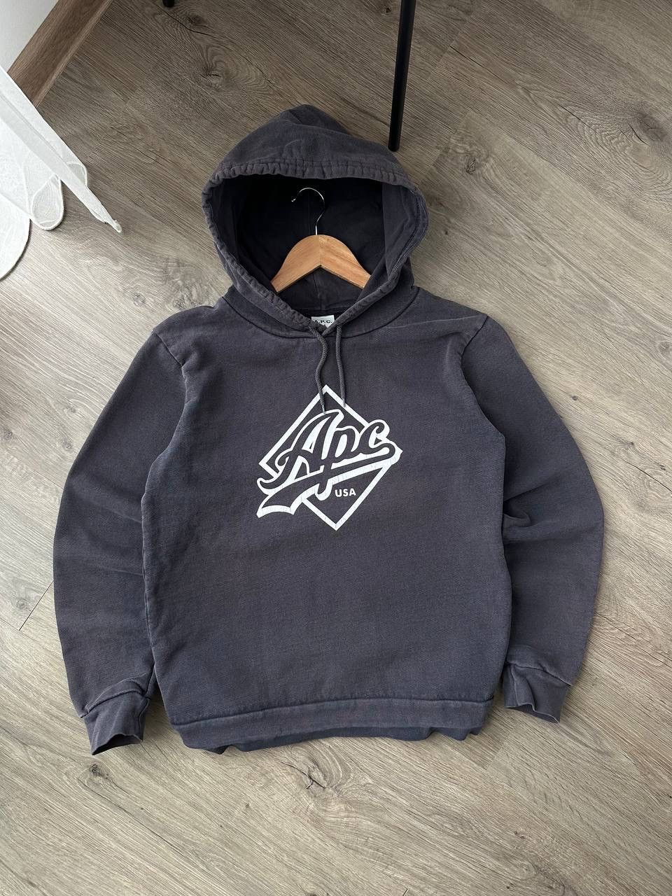 Vintage A.P.C. U.S. Faded Style Hoodie Black Graphic Logo