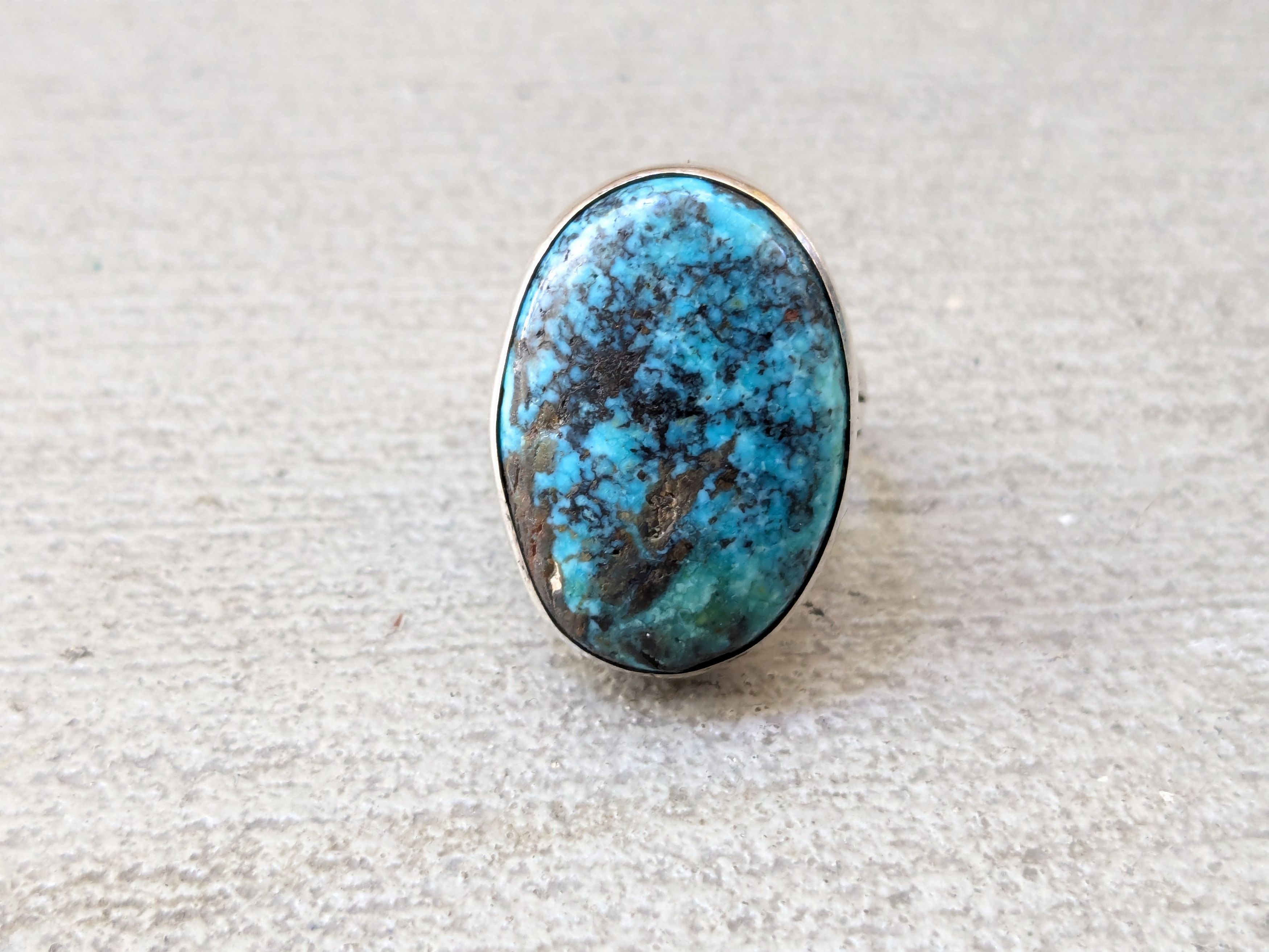 Jewelry Vintage Sterling Silver Ring Blue Chysocolla Americana Size ONE SIZE - 2 Thumbnail