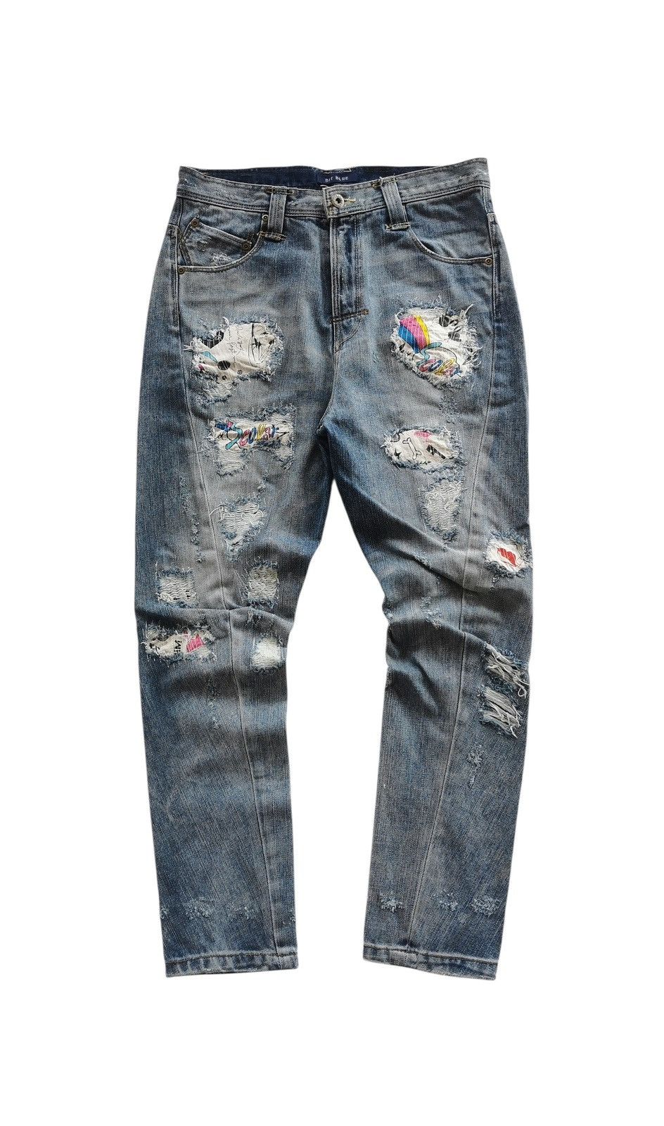Kapital Bit Blue Distressed Patchwork Jeans Size US 30 / EU 46 - 2 Thumbnail