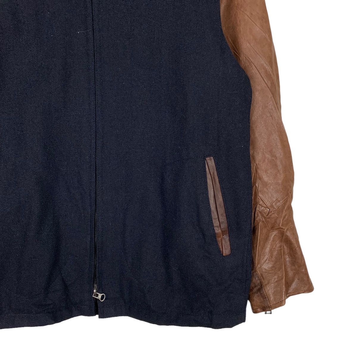 Japanese Brand REHACER Sheepskin Sleeve Navy Wool Bomber Jacket #1031-C46 Size US M / EU 48-50 / 2 - 4 Thumbnail