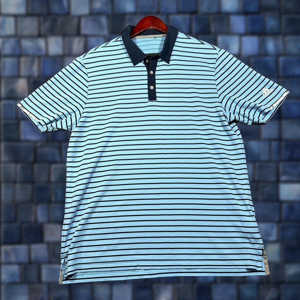 Adidas Adidas Polo Shirt Mens Large Heat RDY Blue Stripe Reflective Short Sleeve Golf Shirt Size US L / EU 52-54 / 3 - 1 Thumbnail