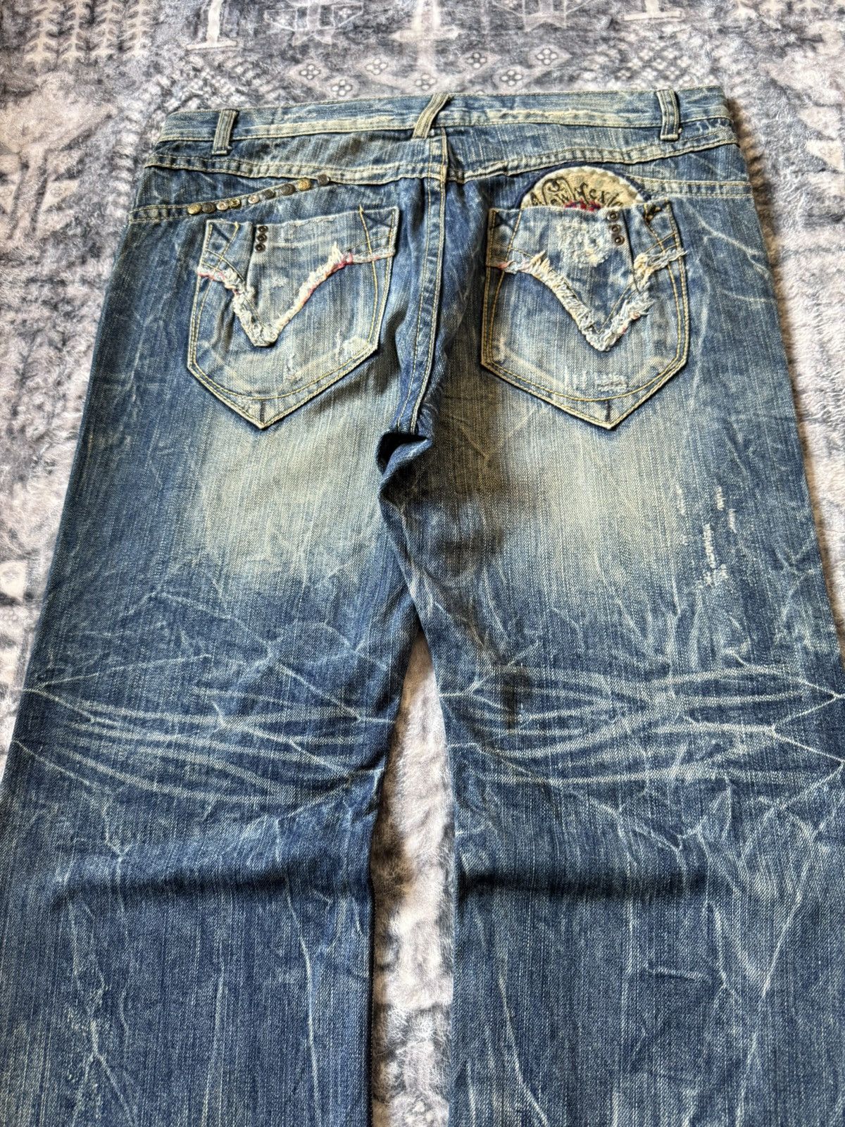 If Six Was Nine Red Peper Japan Faded Wrinkle Wash Flared Wide Leg Jeans Size US 36 / EU 52 - 12 Thumbnail