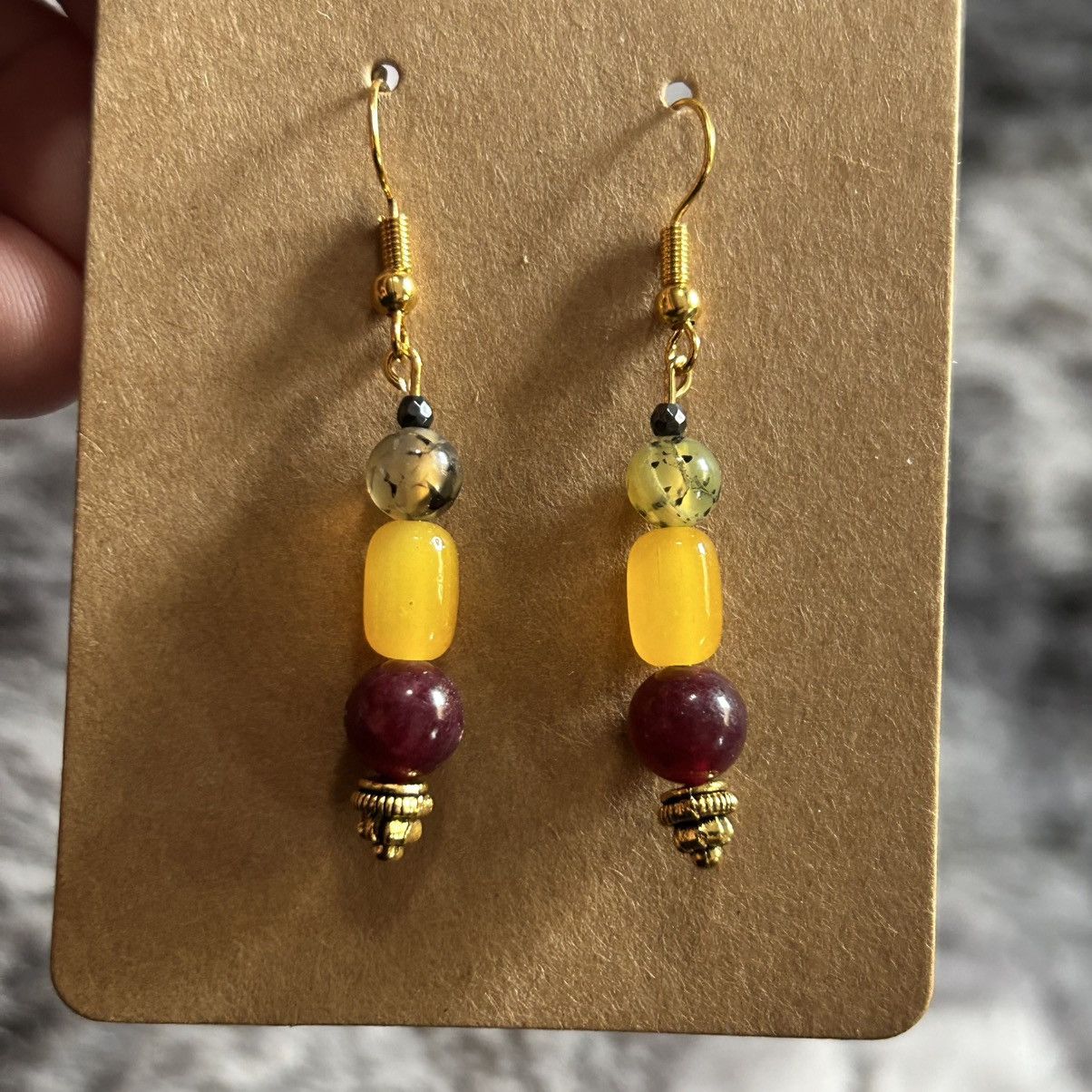 Handmade Handcrafted elegant genuine stone cat eye barrel earrings Size ONE SIZE - 2 Thumbnail